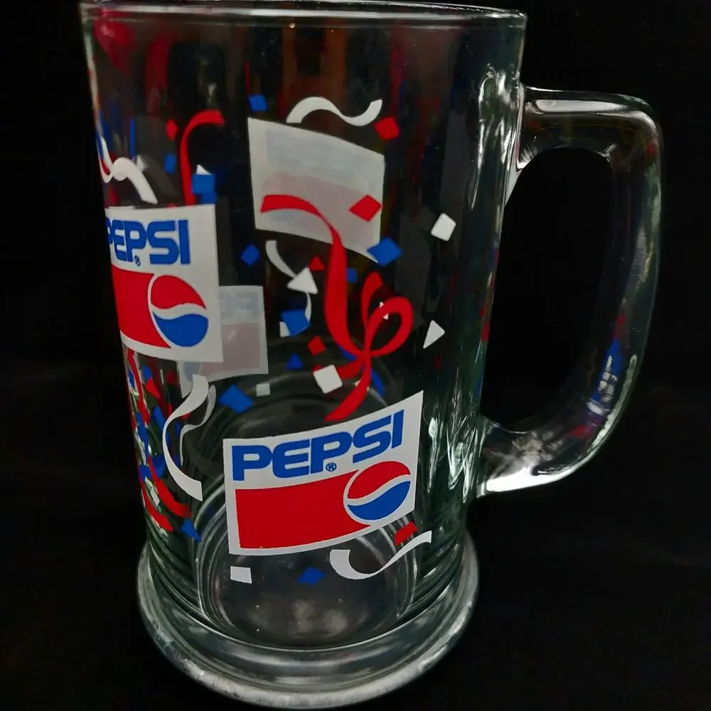 Vintage 1980s Pepsi Confetti Glass Beer Mug Handle Soda Pop Collectible 5.5”
